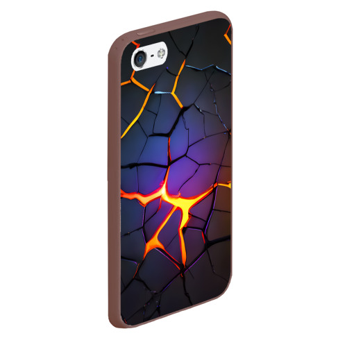 Чехол для iPhone 5/5S матовый Неоновые трещины - лава, цвет коричневый - фото 3
