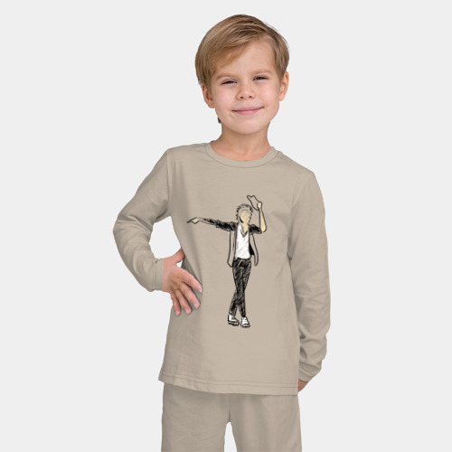 Детская пижама с лонгсливом хлопок Майкл Джексон и шляпа, цвет миндальный - фото 3