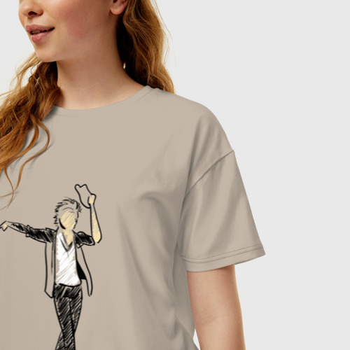 Женская футболка хлопок Oversize Майкл Джексон и шляпа, цвет миндальный - фото 3