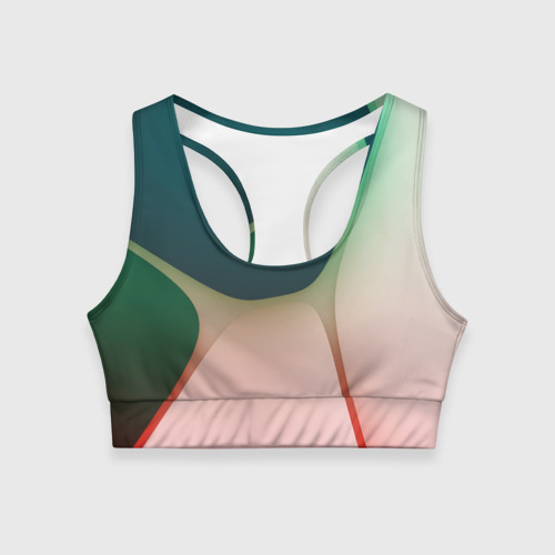 Женский спортивный топ с принтом Абстрактные зелёные и розовые пластины, вид спереди №1
