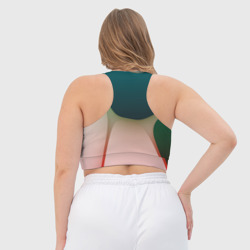 Топ с принтом Абстрактные зелёные и розовые пластины для женщины, вид на модели сзади №3. Цвет основы: белый