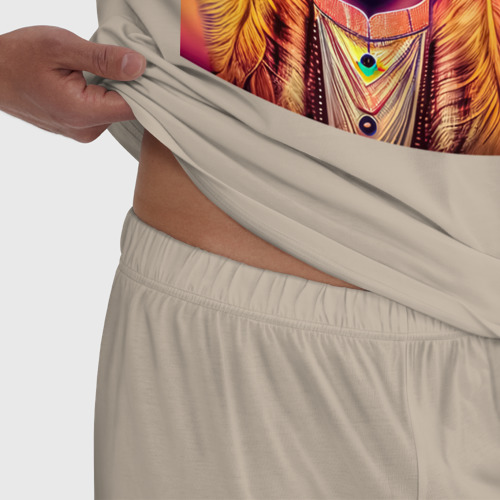 Мужская пижама хлопок Индеец в стиле поп-арт, цвет миндальный - фото 6