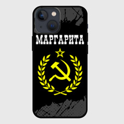 Чехол для iPhone 13 mini Маргарита и желтый символ СССР со звездой