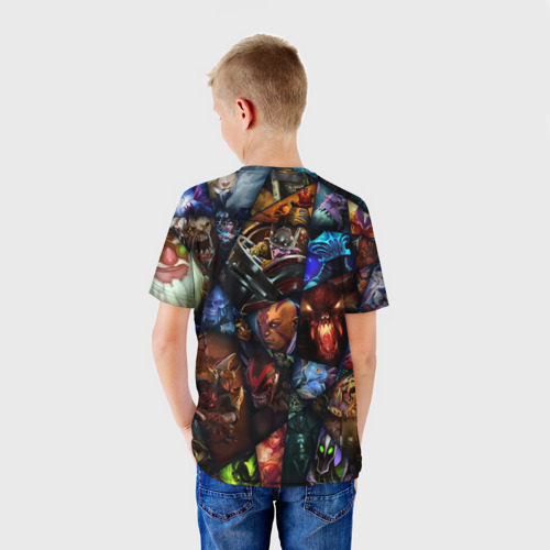 Детская футболка 3D с принтом Мозаика персонажи Dota 2, вид сзади #2