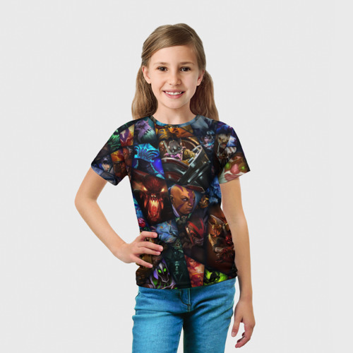Детская футболка 3D с принтом Мозаика персонажи Dota 2, вид сбоку #3
