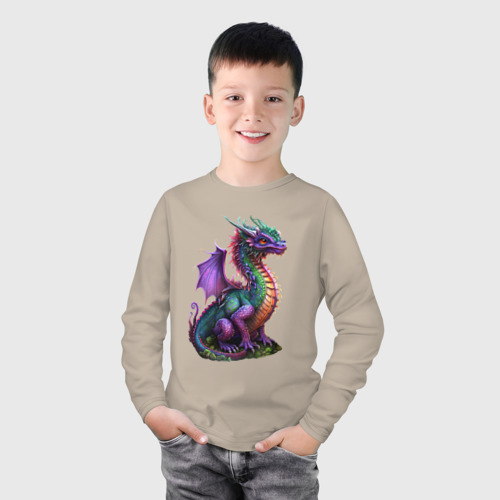 Детский лонгслив хлопок Разноцветный дракончик, цвет миндальный - фото 3