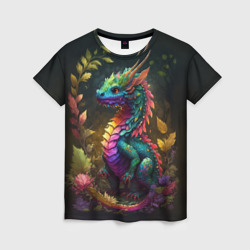 Женская футболка 3D Разноцветный дракончик в лесу