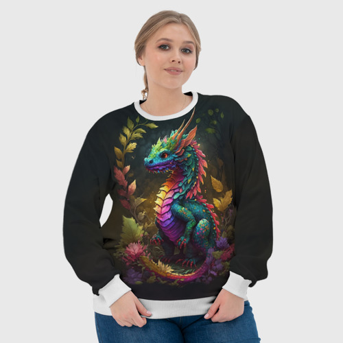 Женский свитшот 3D Разноцветный дракончик в лесу, цвет 3D печать - фото 6