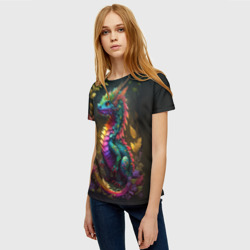 Женская футболка 3D Разноцветный дракончик в лесу - фото 2