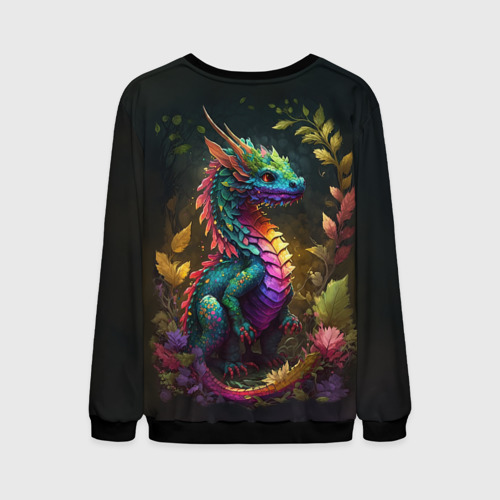 Мужской свитшот 3D с принтом Разноцветный дракончик в лесу, вид сзади #1
