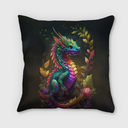 Подушка с принтом Разноцветный дракончик в лесу для любого человека, вид сзади №1. Цвет основы: 3d (велсофт)