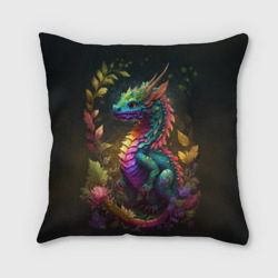 Разноцветный дракончик в лесу – Подушка 3D с принтом купить