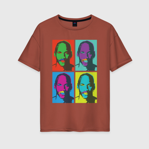 Женская футболка хлопок Oversize с принтом Майкл Джордан в стиле Уорхола 2на2, вид спереди #2