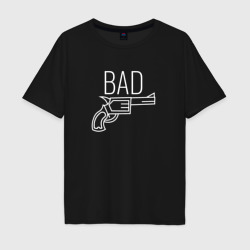 Мужская футболка хлопок Oversize Bad надпись с револьвером