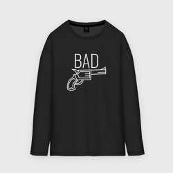 Мужской лонгслив oversize хлопок Bad надпись с револьвером