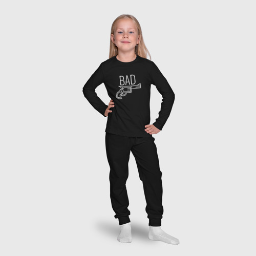 Детская пижама с лонгсливом хлопок Bad надпись с револьвером, цвет черный - фото 7