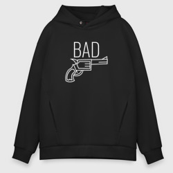 Мужское худи Oversize хлопок Bad надпись с револьвером