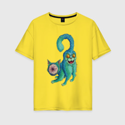 Женская футболка хлопок Oversize Психоделический кот монстр