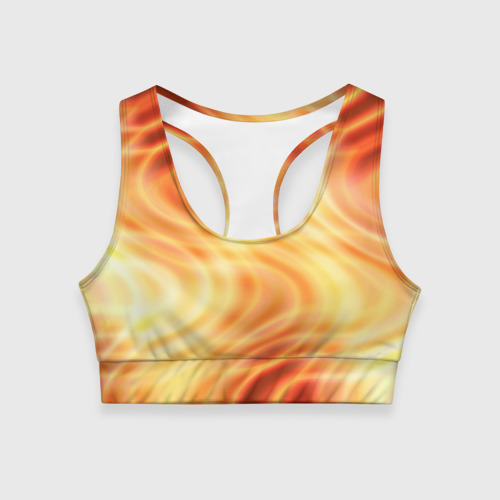 Женский спортивный топ с принтом Абстрактные оранжево-жёлтые солнечные волны, вид спереди №1