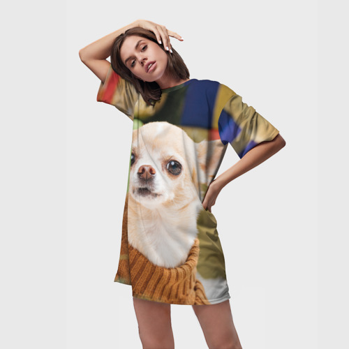 Платье-футболка 3D Праздничный чихуахуа, цвет 3D печать - фото 3