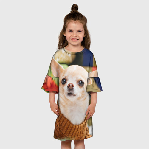Детское платье 3D с принтом Праздничный чихуахуа, вид сбоку #3