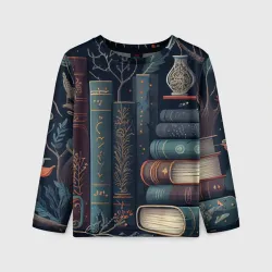 Детский лонгслив 3D Книги, зима и магия