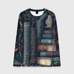Мужской лонгслив 3D Книги, зима и магия