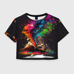 Женская футболка Crop-top 3D Книга и всплеск красок