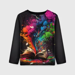 Детский лонгслив 3D Книга и всплеск красок