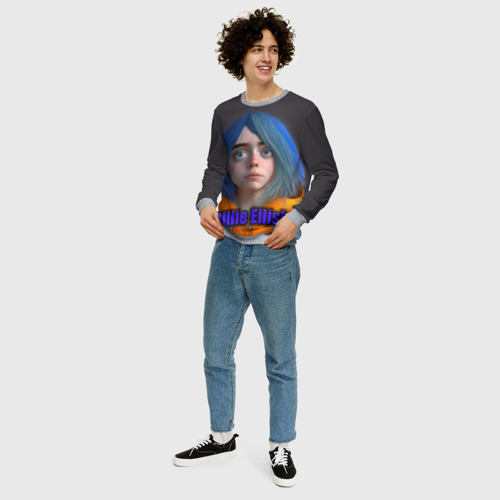 Мужской свитшот 3D Портрет Билли Айлиш в исполнении нейросети, цвет меланж - фото 5