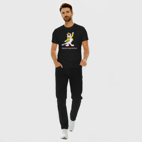 Мужская футболка хлопок Slim Фредди Меркьюри кот, цвет черный - фото 5