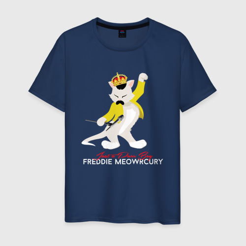 Мужская футболка из хлопка с принтом Фредди Меркьюри кот, вид спереди №1