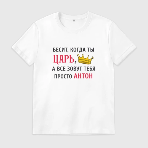 Мужская футболка хлопок с принтом Бесит, когда ты царь, а все зовут тебя просто Антон, вид спереди #2