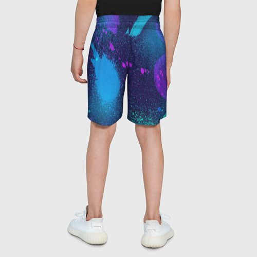 Детские спортивные шорты 3D с принтом Брызги краски, вид сзади #2