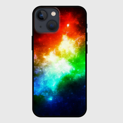 Чехол для iPhone 13 mini с принтом Радужная галактика, вид спереди #2