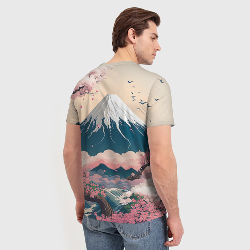 Мужская футболка 3D Японский пейзаж: цветение сакуры у горы Фудзияма, цвет 3D печать - фото 4