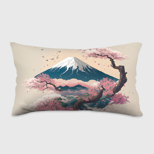Подушка антистресс с принтом Японский пейзаж: цветение сакуры у горы Фудзияма, вид спереди №1