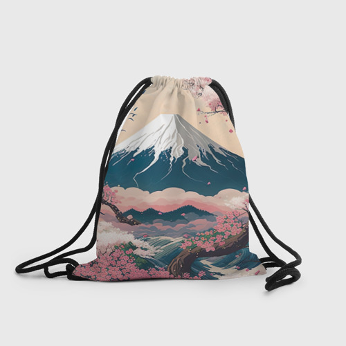 Рюкзак-мешок 3D Японский пейзаж: цветение сакуры у горы Фудзияма