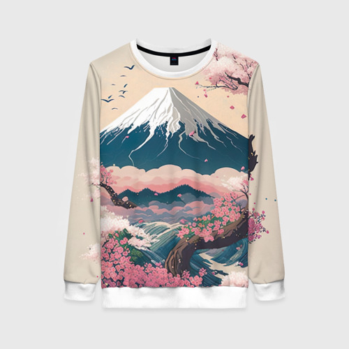 Женский свитшот 3D Японский пейзаж: цветение сакуры у горы Фудзияма, цвет 3D печать