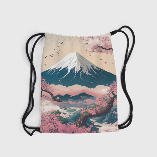 Рюкзак-мешок 3D Японский пейзаж: цветение сакуры у горы Фудзияма - фото 6