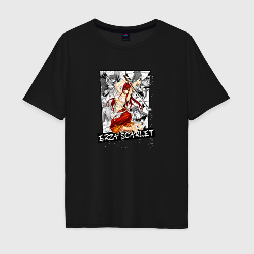 Мужская футболка хлопок Oversize с принтом Эрза Скарлет на фоне манги, вид спереди #2