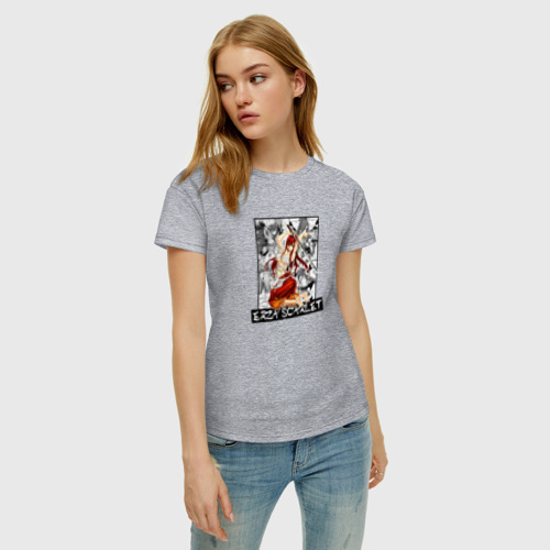 Женская футболка хлопок с принтом Эрза Скарлет на фоне манги, фото на моделе #1