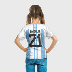 Футболка с принтом Дибала форма сборной Аргентины домашняя для ребенка, вид на модели сзади №3. Цвет основы: белый