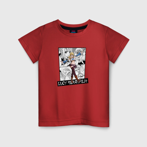 Детская футболка хлопок с принтом Люси Хартфилия на фоне манги, вид спереди #2