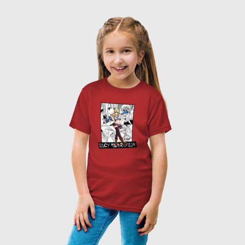 Детская футболка хлопок с принтом Люси Хартфилия на фоне манги, вид сбоку #3