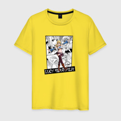 Мужская футболка хлопок Люси Хартфилия на фоне манги