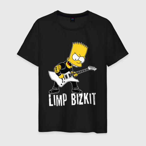 Мужская футболка хлопок Limp Bizkit Барт Симпсон рокер, цвет черный