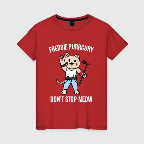 Женская футболка хлопок с принтом Don't stop meow, вид спереди #2