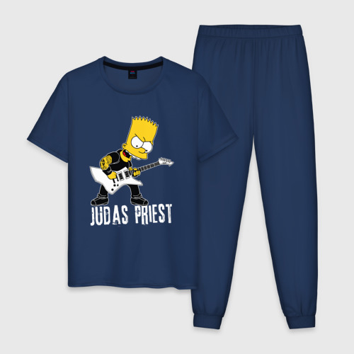 Мужская пижама хлопок Judas Priest Барт Симпсон рокер, цвет темно-синий