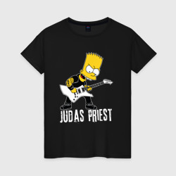Женская футболка хлопок Judas Priest Барт Симпсон рокер